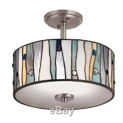 Tiffany Style Glass Shade Ceiling Lamp Semi Flush Mount Light Lighting Fixture