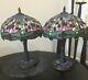 Tiffany-style Green Dragonfly Stained Glass Table Lamps Pair Of Two