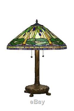 Tiffany Style Green Dragonfly Table Lamp with Library Base 16 Shade