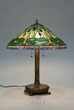 Tiffany Style Green Dragonfly Table Lamp with Library Base 16 Shade