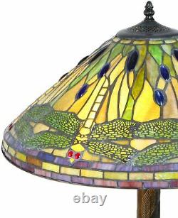 Tiffany Style Green Dragonfly Table Lamp with Library Base 20 Shade