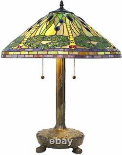 Tiffany Style Green Dragonfly Table Lamp with Library Base 20 Shade