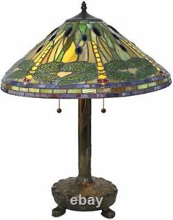 Tiffany Style Green Dragonfly Table Lamp with Library Base 20 Shade