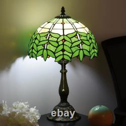 Tiffany Style Green Leaf Stained Glass Table Lamp Bedside Nightstand Light