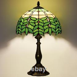 Tiffany Style Green Leaf Stained Glass Table Lamp Bedside Nightstand Light