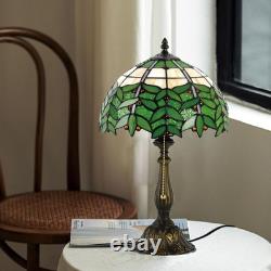 Tiffany Style Green Leaf Stained Glass Table Lamp Bedside Nightstand Light