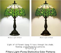 Tiffany Style Green Leaf Stained Glass Table Lamp Bedside Nightstand Light