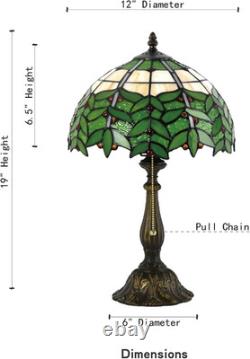 Tiffany Style Green Leaf Stained Glass Table Lamp Bedside Nightstand Light