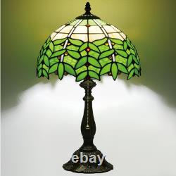 Tiffany Style Green Leaf Stained Glass Table Lamp Bedside Nightstand Light