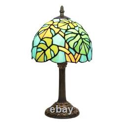 Tiffany Style Green Leaf Stained Glass Table Lamp Vintage Bedside Decor Light