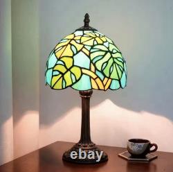 Tiffany Style Green Leaf Stained Glass Table Lamp Vintage Bedside Decor Light