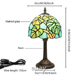 Tiffany Style Green Leaf Stained Glass Table Lamp Vintage Bedside Decor Light