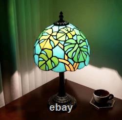Tiffany Style Green Leaf Stained Glass Table Lamp Vintage Bedside Decor Light