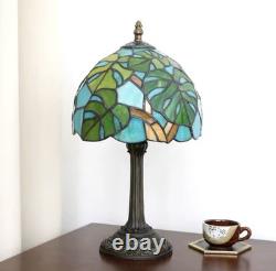 Tiffany Style Green Leaf Stained Glass Table Lamp Vintage Bedside Decor Light