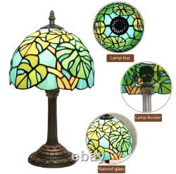 Tiffany Style Green Leaf Stained Glass Table Lamp Vintage Bedside Decor Light