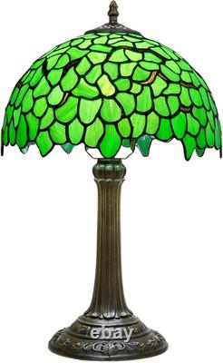 Tiffany Style Green Leaf Vintage Stained Glass Table Lamp Bedside Reading Light