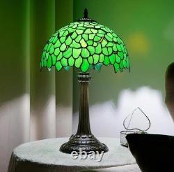 Tiffany Style Green Leaf Vintage Stained Glass Table Lamp Bedside Reading Light