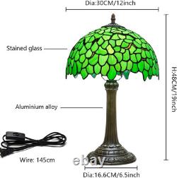 Tiffany Style Green Leaf Vintage Stained Glass Table Lamp Bedside Reading Light