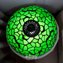 Tiffany Style Green Leaf Vintage Stained Glass Table Lamp Bedside Reading Light