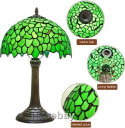 Tiffany Style Green Leaf Vintage Stained Glass Table Lamp Bedside Reading Light
