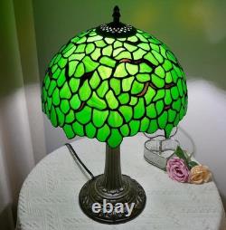 Tiffany Style Green Leaf Vintage Stained Glass Table Lamp Bedside Reading Light