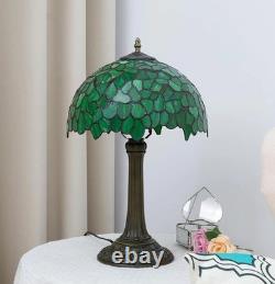 Tiffany Style Green Leaf Vintage Stained Glass Table Lamp Bedside Reading Light