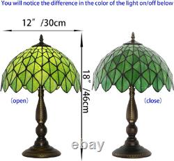 Tiffany Style Green Maple Leaf Stained Glass Table Lamp Reading Bedside Light