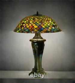 Tiffany Style Green Stained Glass Table Lamp Multi Colored