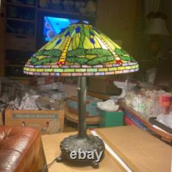 Tiffany Style Green and Yellow Stained Glass Dragonfly Table Accent Reading Lamp