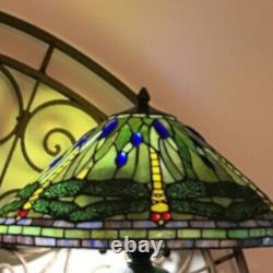 Tiffany Style Green and Yellow Stained Glass Dragonfly Table Accent Reading Lamp