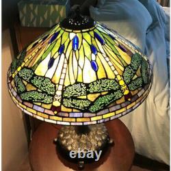 Tiffany Style Green and Yellow Stained Glass Dragonfly Table Accent Reading Lamp