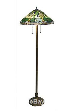 Tiffany Style Handcrafted Green Dragonfly Floor Lamp 18 Shade