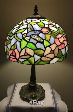 Tiffany Style Handcrafted Multi Colored Blue Bird 18 Table Lamp Light