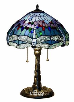 Tiffany Style Handcrafted Stained Glass Blue Dragonfly Table Lamp 14 Shade