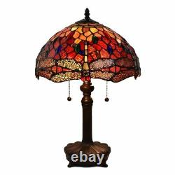 Tiffany Style Handcrafted Stained Glass Red Dragonfly Table Lamp