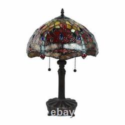 Tiffany Style Handcrafted Stained Glass Red Dragonfly Table Lamp