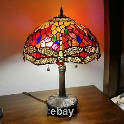 Tiffany Style Handcrafted Stained Glass Red Dragonfly Table Lamp Accent Reading