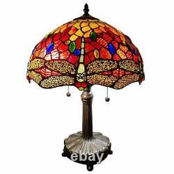 Tiffany Style Handcrafted Stained Glass Red Dragonfly Table Lamp Accent Reading