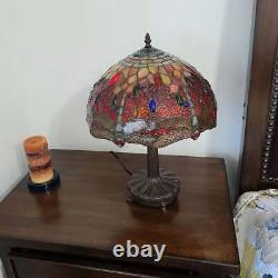 Tiffany Style Handcrafted Stained Glass Red Dragonfly Table Lamp Accent Reading