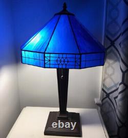 Tiffany Style Handmade Desk Light Blue Traditional Room Lamp Stained Glass Theme
