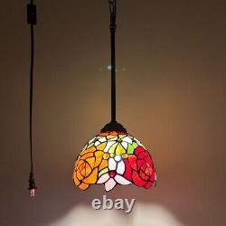 Tiffany Style Hanging Lamp Plug In Stained Glass Rose Flowers 60H8W8D