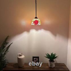 Tiffany Style Hanging Lamp Plug In Stained Glass Rose Flowers 60H8W8D