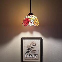 Tiffany Style Hanging Lamp Plug In Stained Glass Rose Flowers 60H8W8D