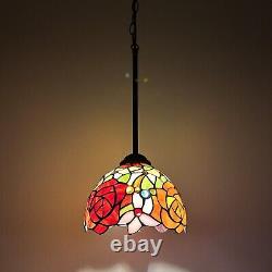 Tiffany Style Hanging Lamp Plug In Stained Glass Rose Flowers 60H8W8D