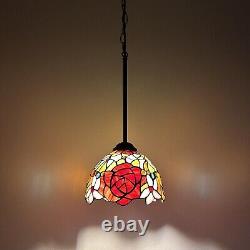 Tiffany Style Hanging Lamp Plug In Stained Glass Rose Flowers 60H8W8D