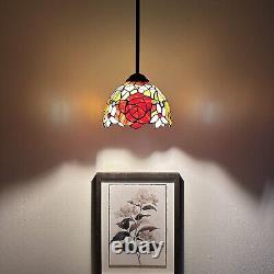 Tiffany Style Hanging Lamp Plug In Stained Glass Rose Flowers 60H8W8D