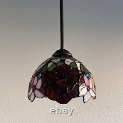 Tiffany Style Hanging Lamp Plug In Stained Glass Rose Flowers 60H8W8D