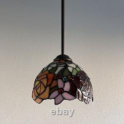 Tiffany Style Hanging Lamp Plug In Stained Glass Rose Flowers 60H8W8D