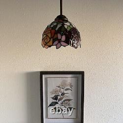 Tiffany Style Hanging Lamp Plug In Stained Glass Rose Flowers 60H8W8D