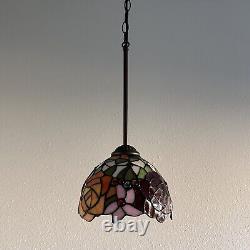 Tiffany Style Hanging Lamp Plug In Stained Glass Rose Flowers 60H8W8D